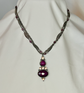 Double strands of different textures long purple stone drop necklace RENTAL