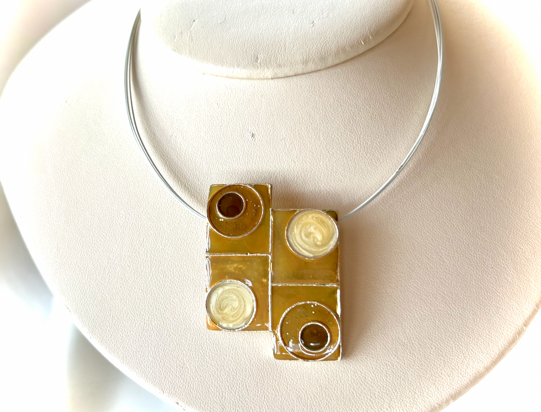 Geometric squared pendant w/circles squares warm tones on 5 wires RENTAL