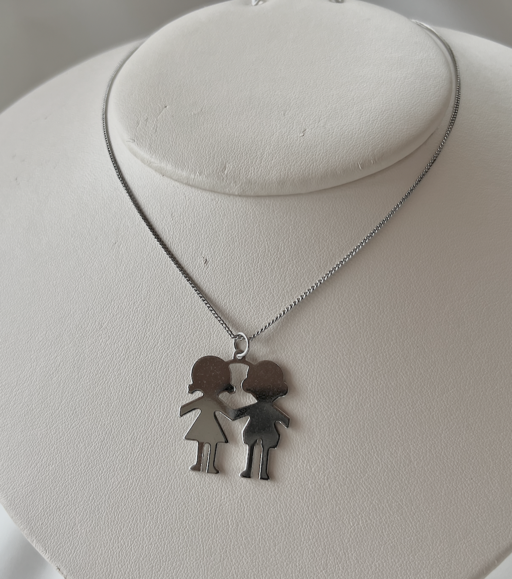 1980's boy & girl silver pendant silver chain necklace RENTAL