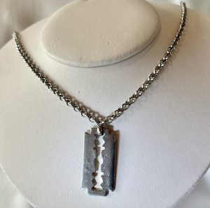 Razor blade casting on silver chain Punk necklace RENTAL