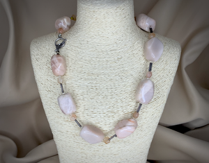 Heavy neutral stone, toggle clasp, long narrow beads necklace RENTAL