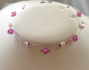 3 wires of Pink tiger eye w/ pink cone beads Choker RENTAL