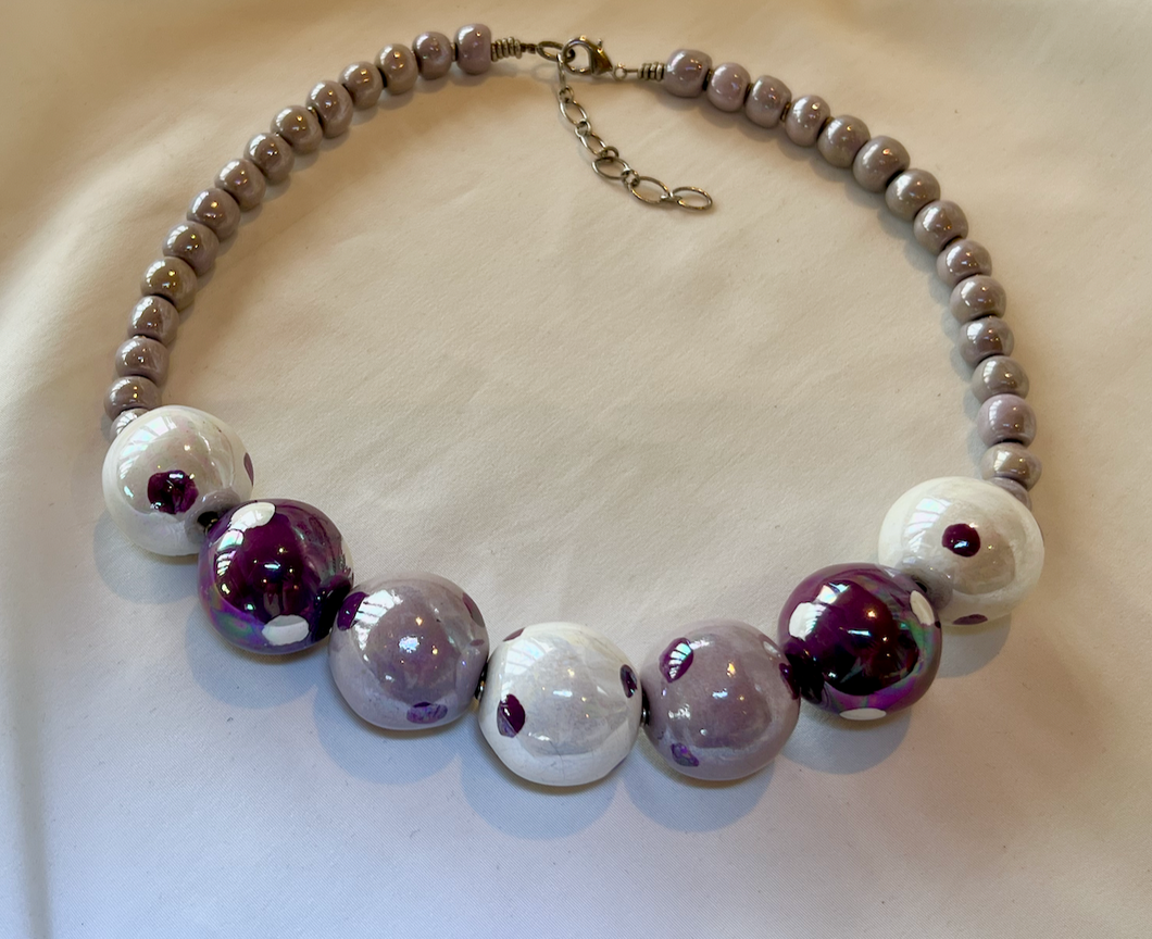 Purple 7 Ceramic Polka Dot Bead Necklace RENTAL