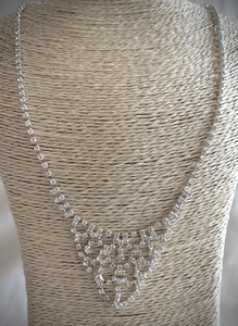 Rhinestone bib necklace on silver. V design RENTAL