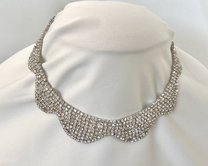 Pave rhinestone choker in silver. Rippled bottom necklace RENTAL