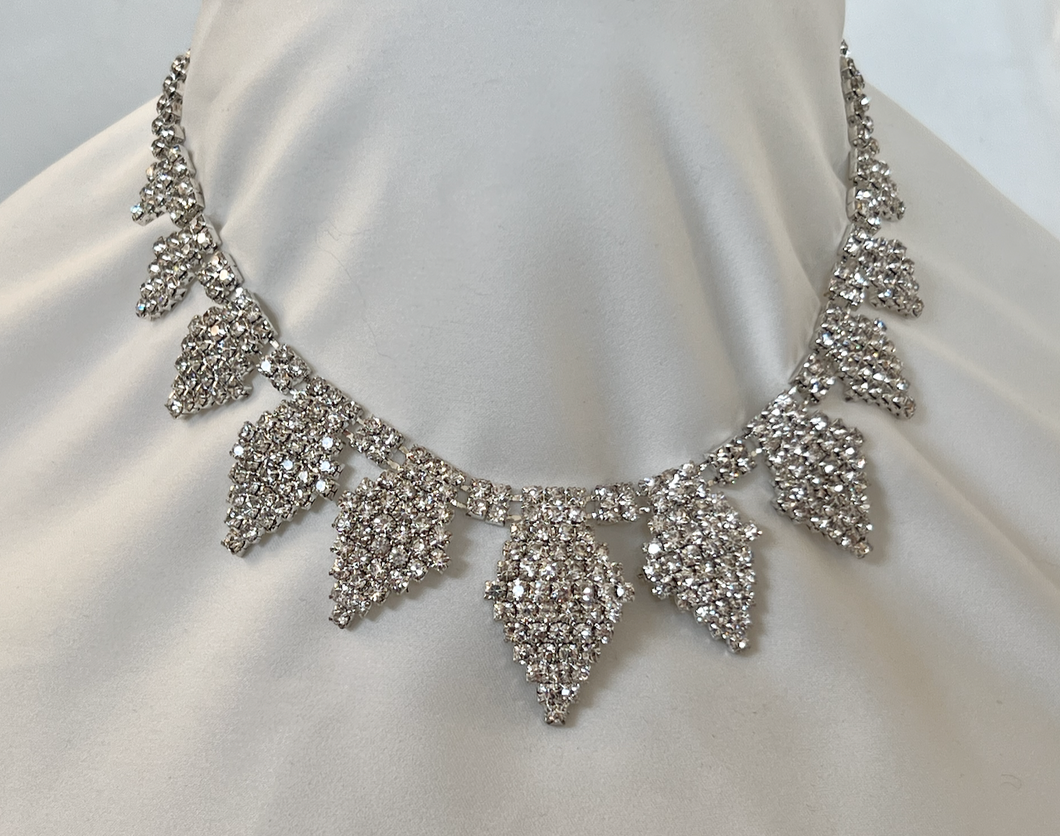 Graduated diamond shaped pave shapes set in rhinestone necklace RENTAL