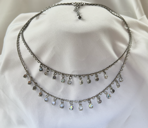 Double drop white rhinestone necklace w/dangling stones RENTAL