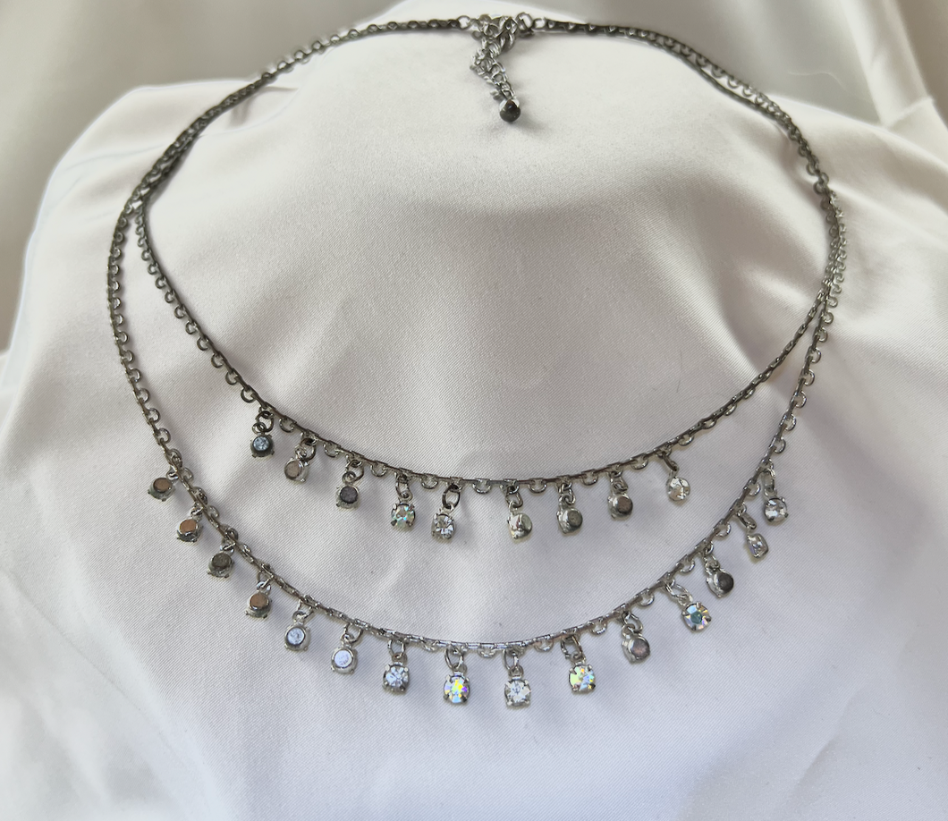 Double drop white rhinestone necklace w/dangling stones RENTAL