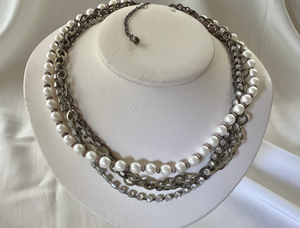 Four layer pearl rhinestone thin and thick chain necklace RENTAL