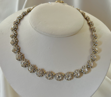 Load image into Gallery viewer, J Crew, gold w/white rhinestone flowers choker necklace RENTAL
