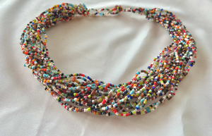 Dozens of glass bead strands w/white blue teal ORANGE necklace RENTAL