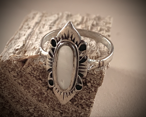 Tall Silver Dinner Ring w/ White Stone RENTAL