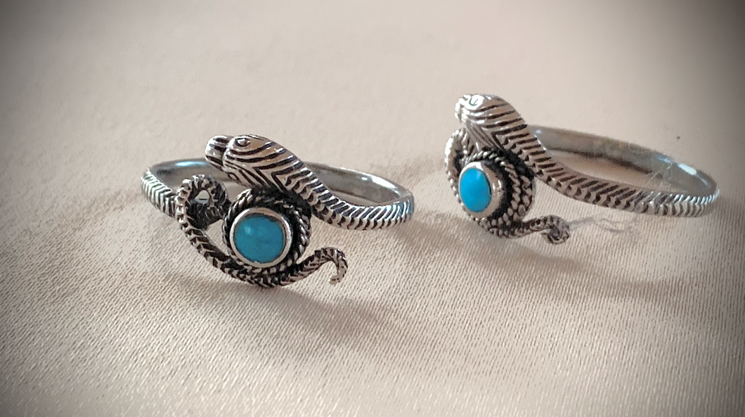 Delicate Snake Ring Wrap Silver Turquoise RENTAL