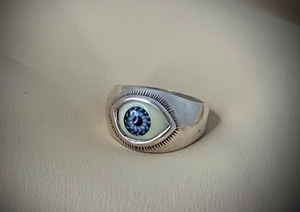 Big Protective Evil Eye Silver Ring RENTAL