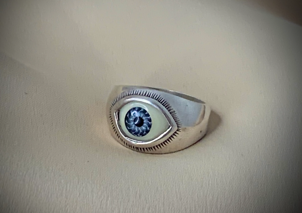 Big Protective Evil Eye Silver Ring RENTAL