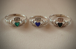 Claddagh Ring in 925 Silver with Coloured Stone RENTAL