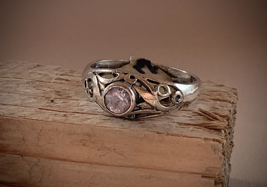 Lovely pale blush pink stone silver tapered band ring RENTAL