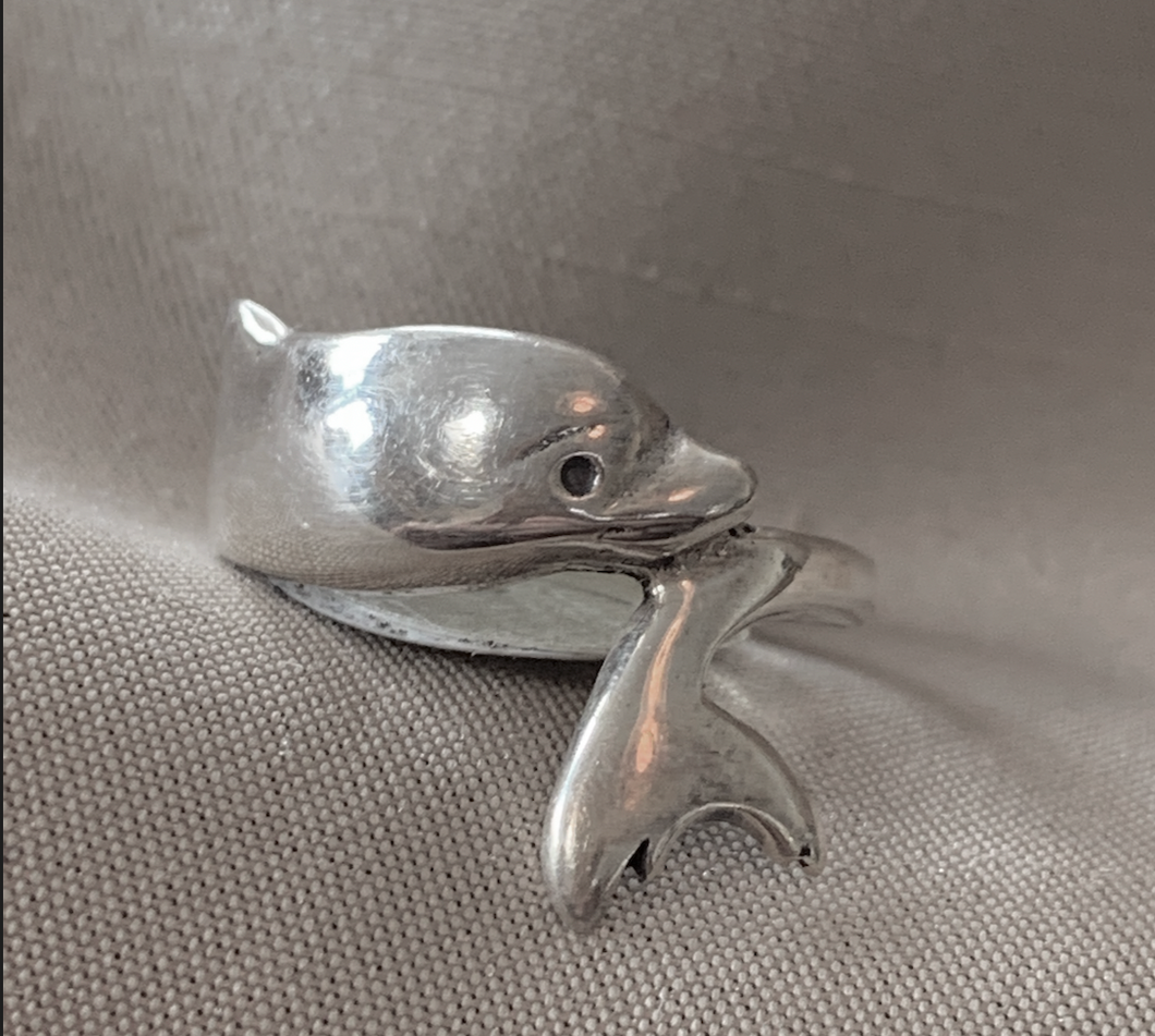 Wrap dolphin ring w/head & tail 925 silver RENTAL