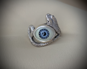 Protective Evil Eye on Serpent 925 Silver Ring RENTAL