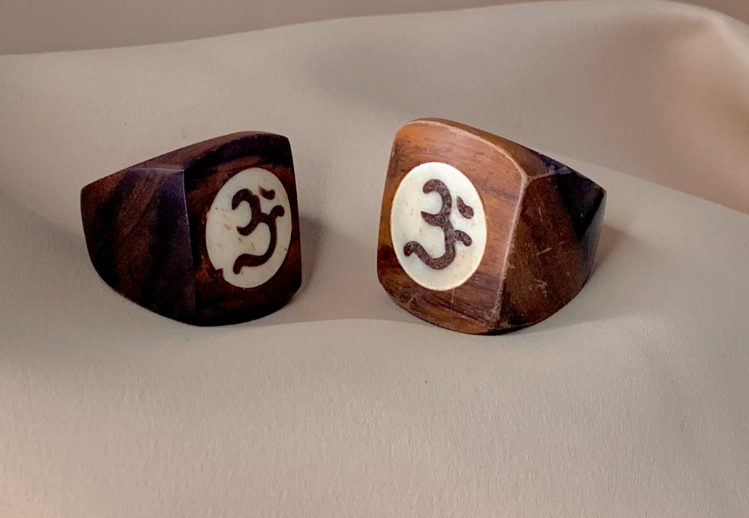 Big carved wood Ohm inlaid ring RENTAL