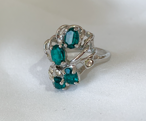 Lovely Open Work Dinner Ring w/Emerald Green Stones RENTAL