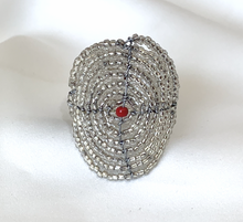 Load image into Gallery viewer, Delicate Oversized Beaded Silvery Round Ring RENTAL
