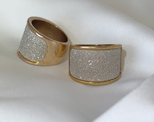 Pave Look Gold & Silver Wide Tapered Band ring RENTAL