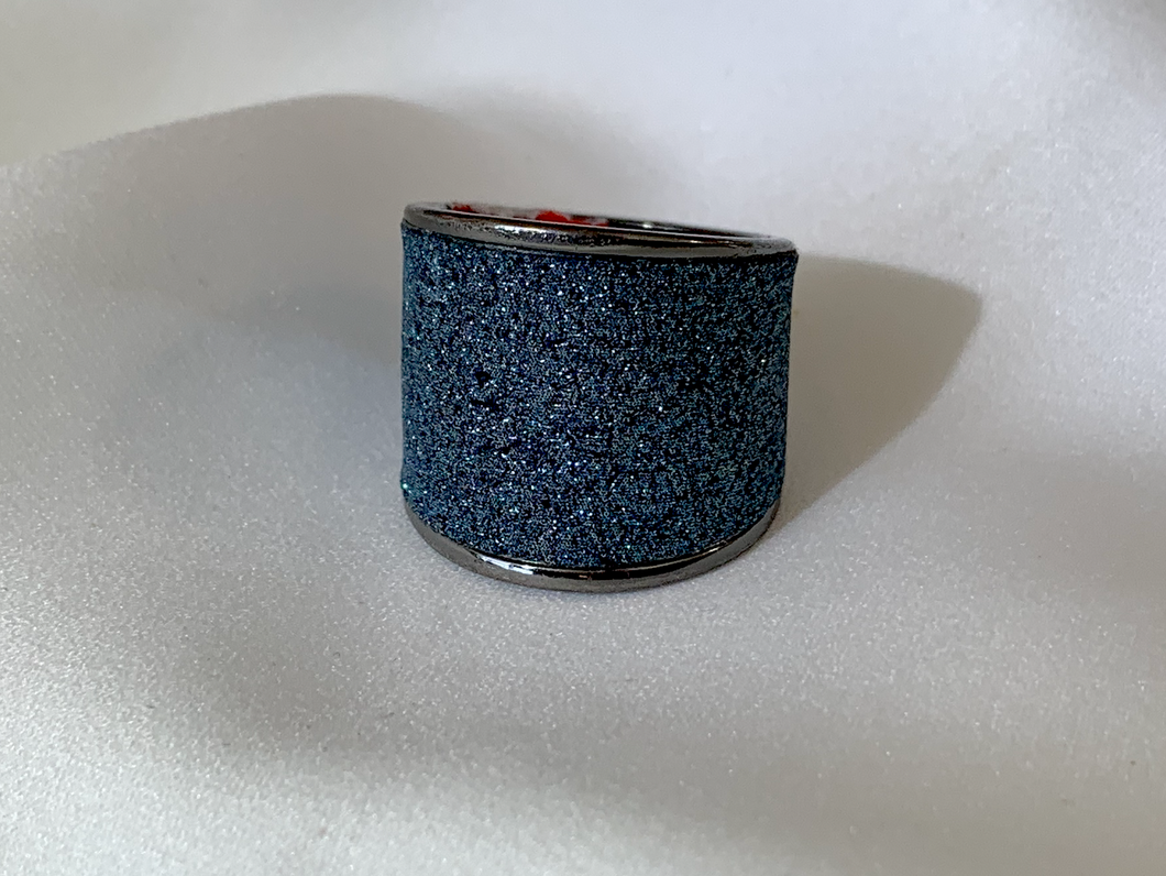 Pave Look Blue & Black Wide Tapered Band ring RENTAL