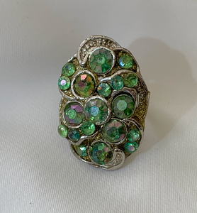 Art Nouveau Organic Large Green Rhinestone Dinner Ring RENTAL