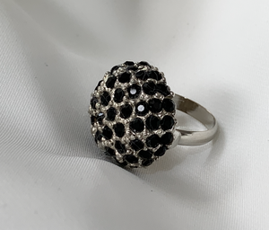 Round 3D Button Black Rhinestone Pave Ring RENTAL