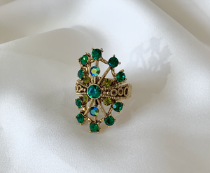 Open Work Green Rhinestone Starburst Dinner Ring RENTAL