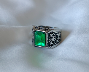 Weighty Unisex Ring w/Large Square Green Stone RENTAL