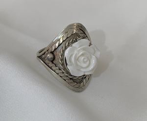 Custom Matte Silver/Pewter Ring with White Rose RENTAL