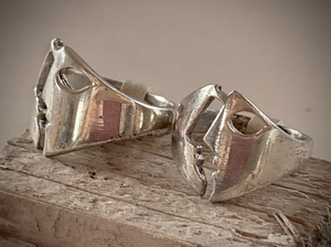 Picasso Inspired Large Silver Face Ring RENTAL