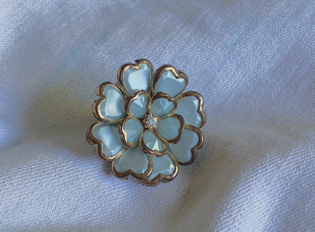 Striking Vintage Inspired Blue/Bold Flower Ring on Stretch RENTAL