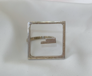 Designer Oversized Open Square Silver Ring RENTAL