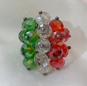 Vintage Inspired Red/White/Green Bead Ring w/Movement RENTAL