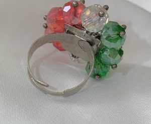 Vintage Inspired Red/White/Green Bead Ring w/Movement RENTAL