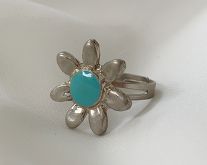 Turquoise & Silver 7 Petal Flower Ring RENTAL