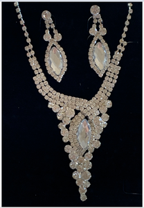 V shaped rhinestone bib necklace set w/ earrings RENTAL