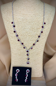 Dark purple & white rhinestone drop necklace & earrings set RENTAL